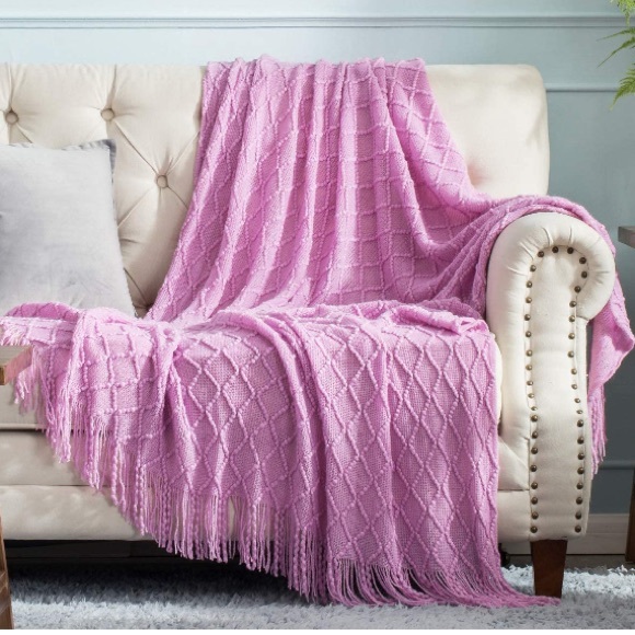 Orange/Coral Bohemian Tassel Knit Throw Cozy Fringe Patterned Farmhouse Blanket - Picture 9 of 16